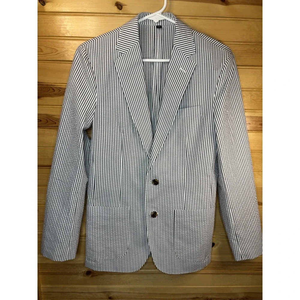 J.Crew Thompson Blue & White Striped Seersucker Blazer Men's 34R NWT $398 Decon
